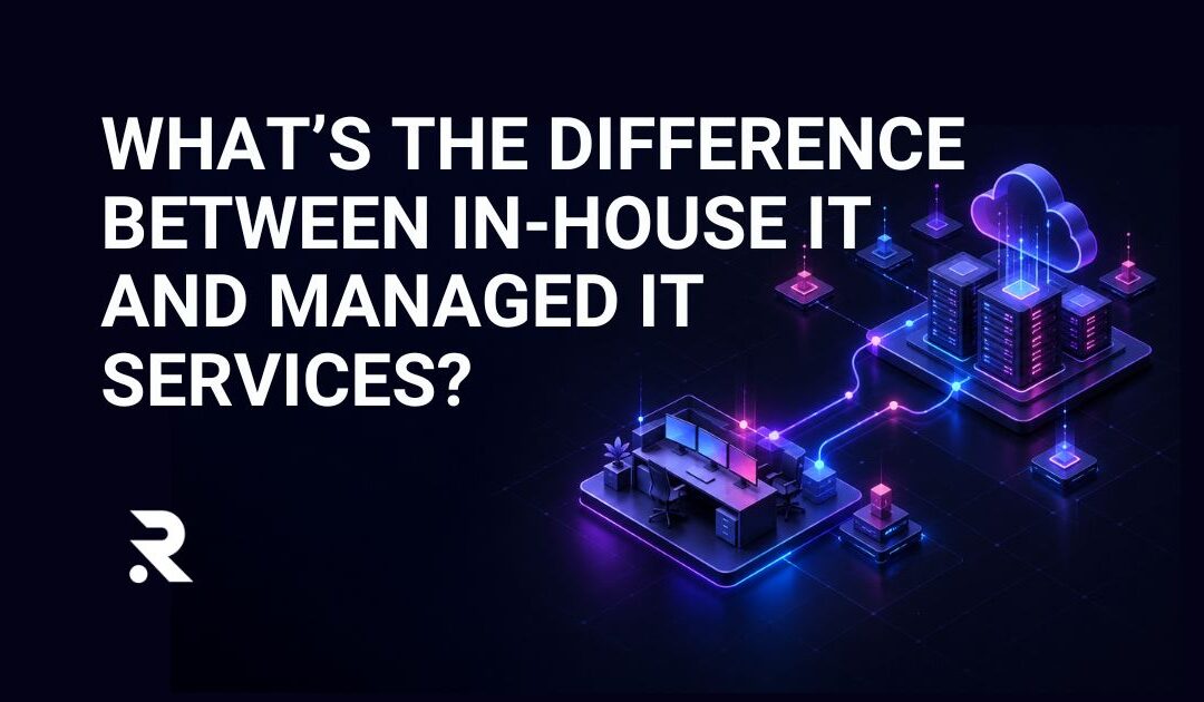 Isometric illustration representing in-house IT and managed IT services working together as one connected support system